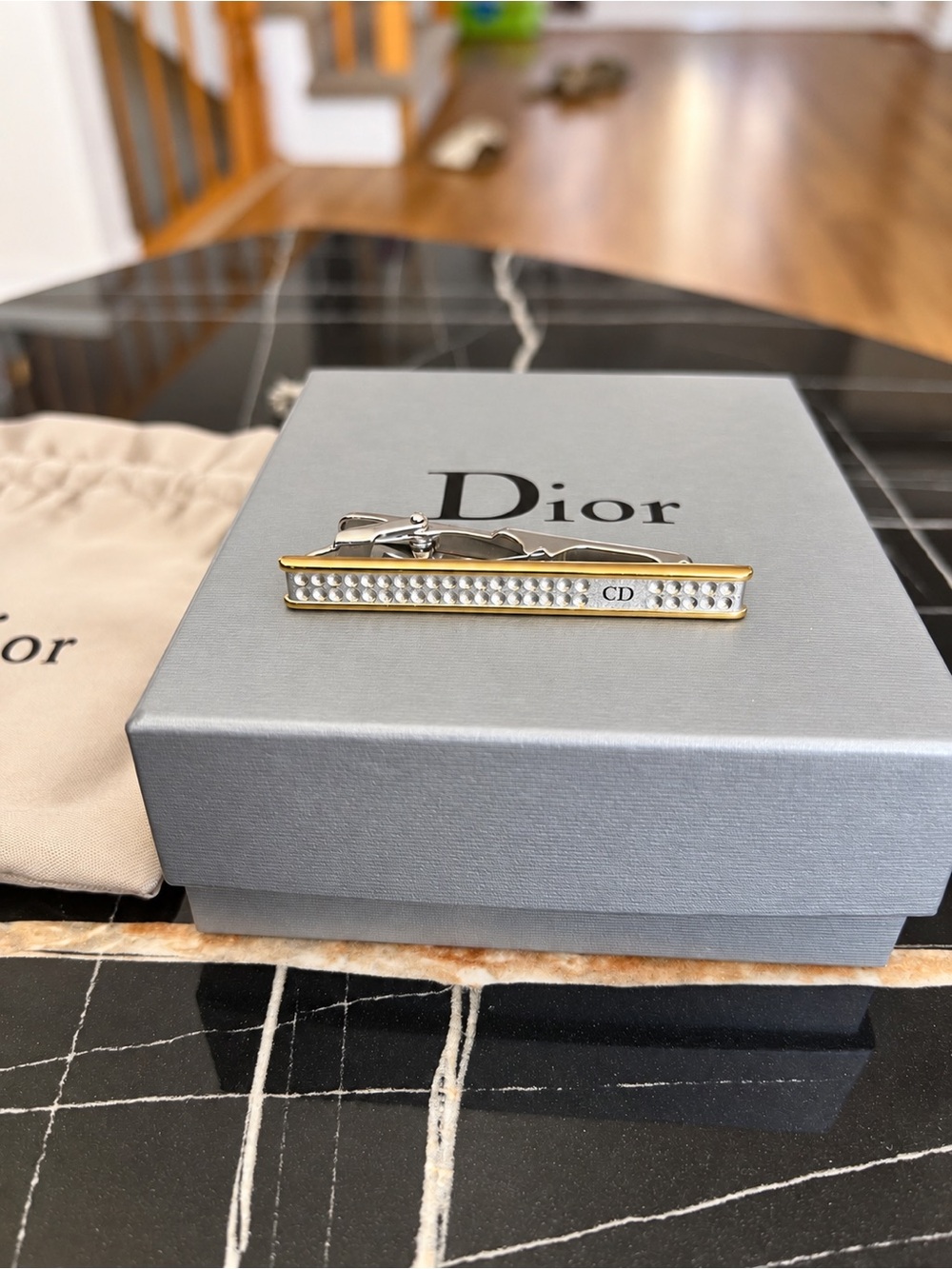 Christian Dior CD Tie Clip w/ Original Box & Pouch